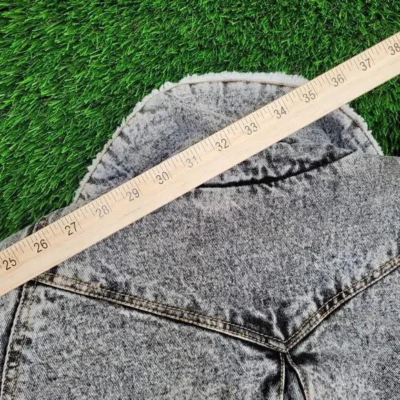 Vintage 80s Biker Denim Jacket Womens M/L 23x25 Sherpa-Lined - Picture 3 of 16